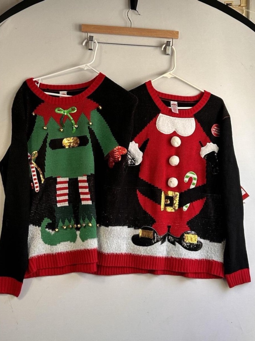 Holiday Elf and Santa Duo Knit Sweater - Black & Red